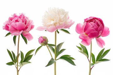 Fototapeta premium A bouquet of three pink and white flowers arranged in a decorative vase