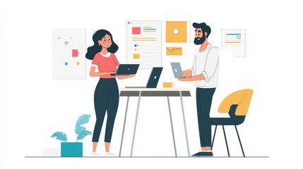 South Asian woman and Indian man collaborating on a startup project, showcasing