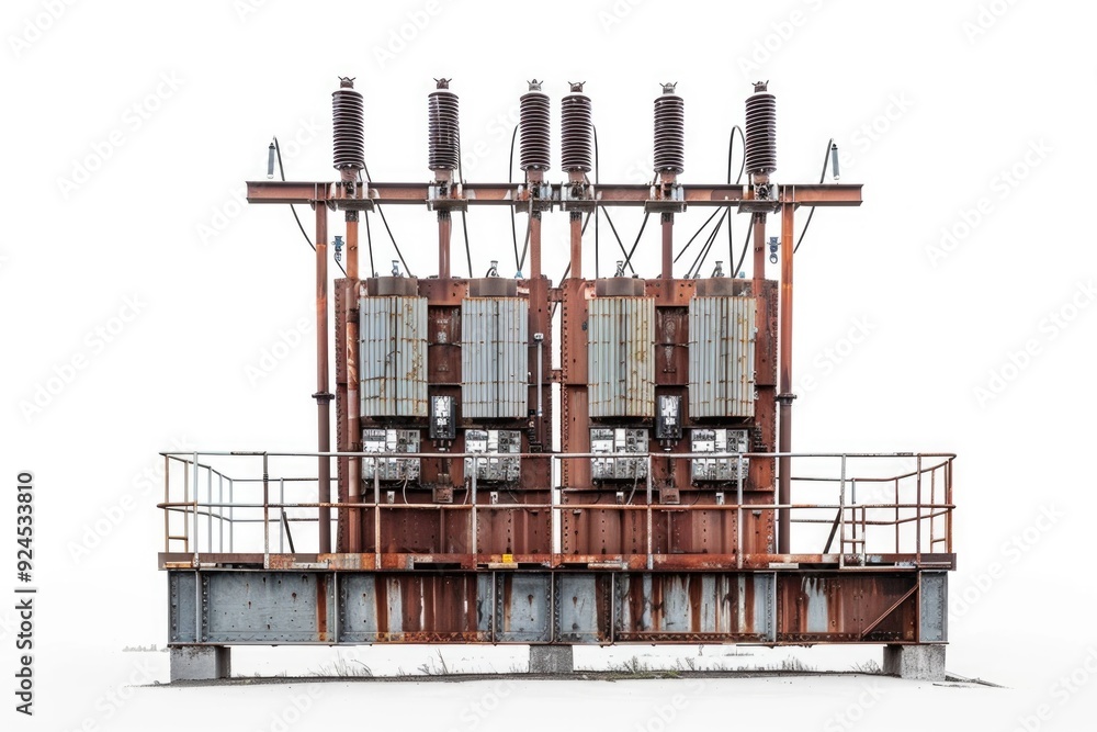 Poster A collection of electronics and machinery situated on a metal framework, suitable for use in various settings such as industrial or commercial environments
