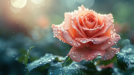 Dew-kissed pink and red roses bloom in a garden, capturing nature's beauty