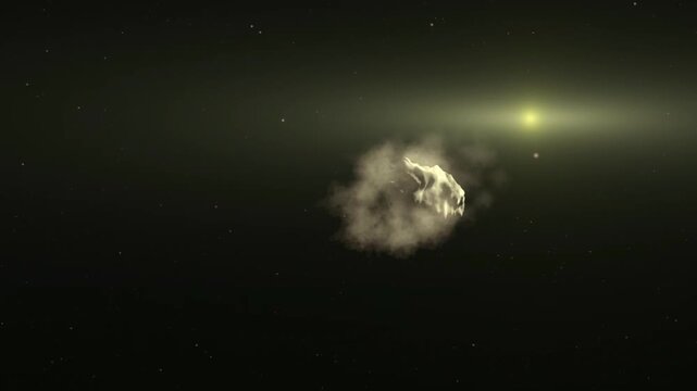 Animation depicting a Comet formation in outer space. Universe science astronomy.