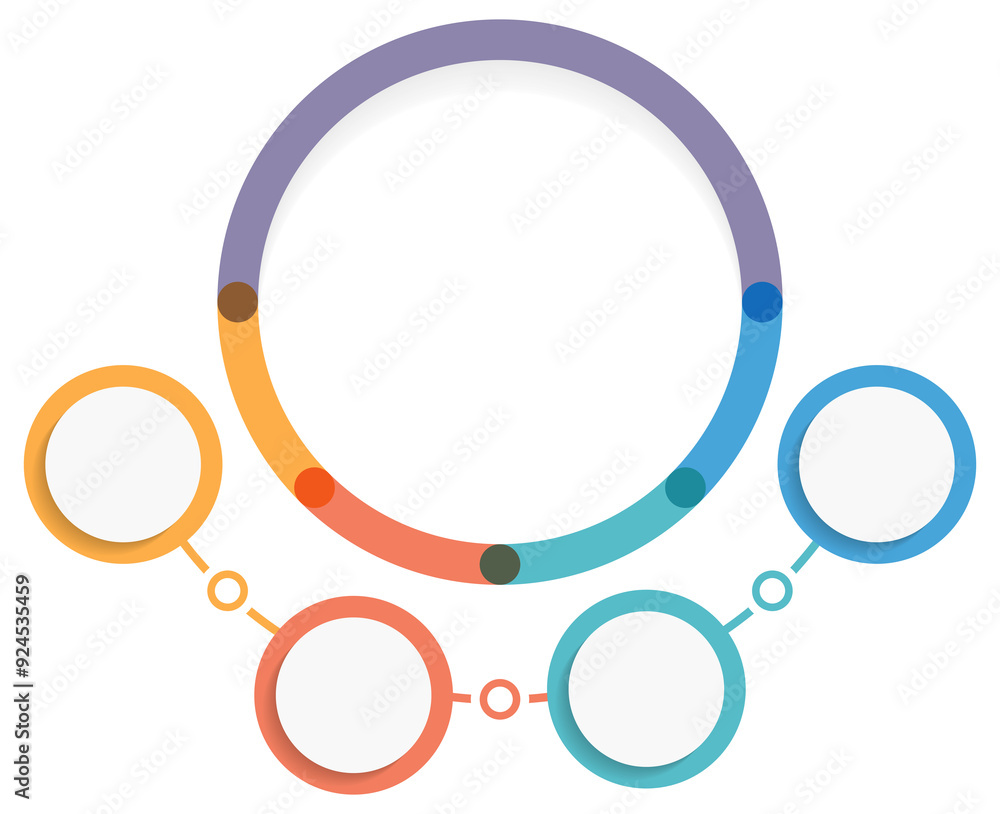 Poster infographic template with four elements, flow chart with four options