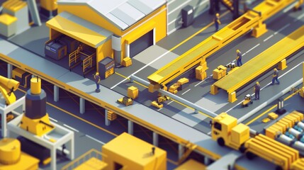Isometric yellow factory management photo