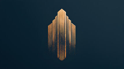 Obraz premium A stylized golden structure with vertical lines against a dark background.