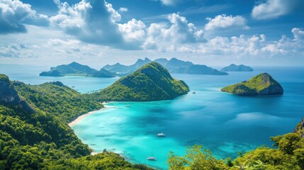 Lush Green Islands Surrounded by Turquoise Waters
