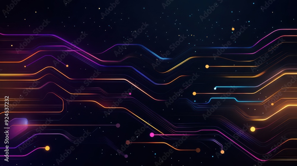 Poster vibrant abstract technology background featuring glowing circuits and dynamic lines, perfect for mod