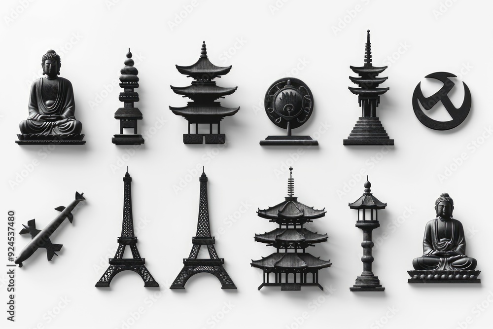 Poster A collection of monochrome building blocks, perfect for interior design or architecture projects