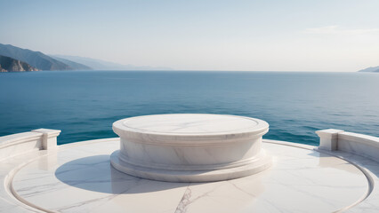 Obraz premium White marble podium with sea view on background