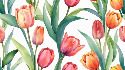 watercolor background of beauty tulip flowers