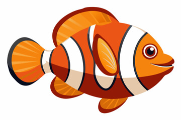 Cartoon Illustration of an Orange and White Striped Clownfish
