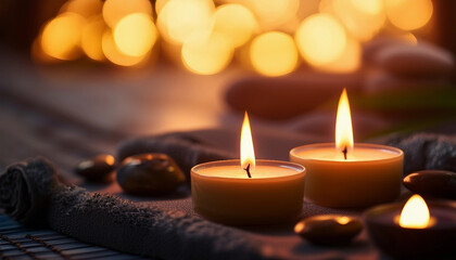 Aromatherapy wax soy organic natural balinese spa massage banner copy space burning candles