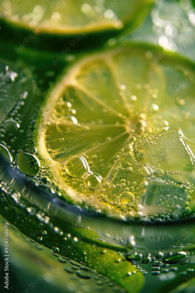 Aufkleber a close-up shot of a lemon slice floating in a glass of water, perfect for use in food and beverage 