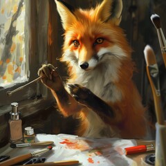 A fox is sitting on a chair illustration