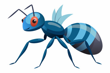 Cartoon Blue Ant with Wings and Stripes