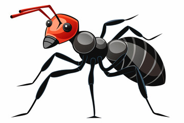 Cartoon Illustration of a Red and Black Ant