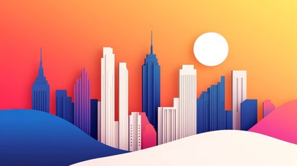 Obraz premium Neon pop art cityscape, bold comic elements, futuristic skyline, bright colors