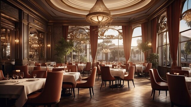 A restaurant with a luxurious and classic