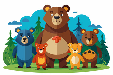 Naklejka premium A Family of Bears Standing in a Forest Clearing