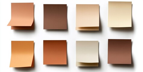 Set of various brown sticky notes isolated on white background