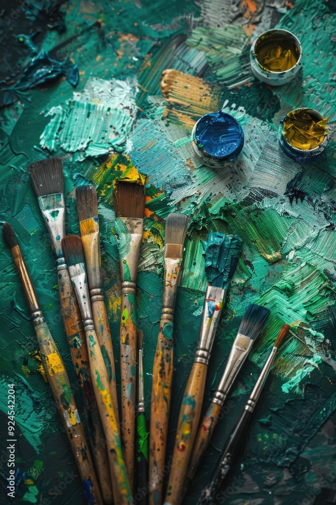 Aufkleber a collection of paint brushes arranged neatly on a table