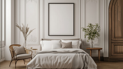 Frame & poster mockup, Bedroom interior with frame mock up.
