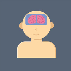 brain in the head with flat vector design.