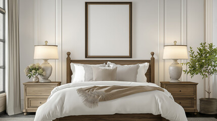 Frame & poster mockup, Bedroom interior with frame mock up.