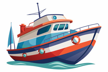 Naklejka premium Cartoon Illustration of a Red and White Boat on the Water
