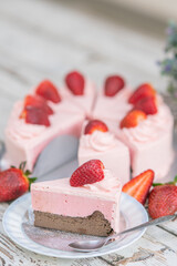 piece of strawberry chocolate cheese cake
