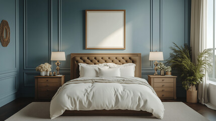 Frame & poster mockup, Bedroom interior with frame mock up.