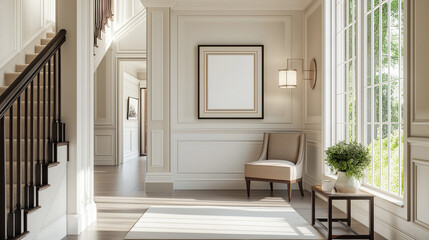 Fototapeta premium Frame & poster mockup, Hallway, entry foyer interior with frame mock up.