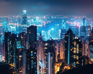 Obraz premium A dazzling city skyline illuminated at night