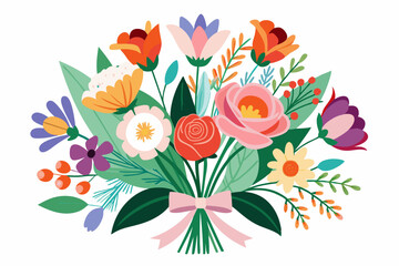 Colorful Bouquet of Flowers with Pink Ribbon