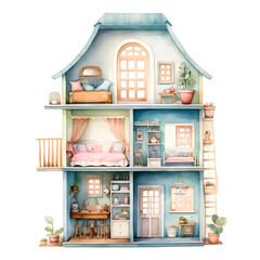Obraz premium Charming Miniature Dollhouse with Cozy Pastel-Hued Interiors and Furnishings