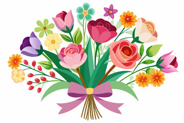 Colorful Bouquet of Flowers Tied with a Pink Bow