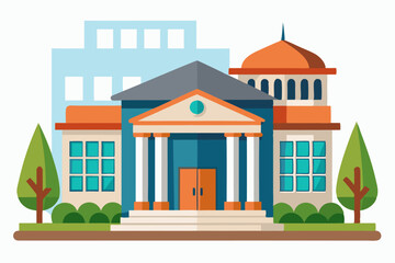 A Flat-Style Illustration of a City Building with a Dome