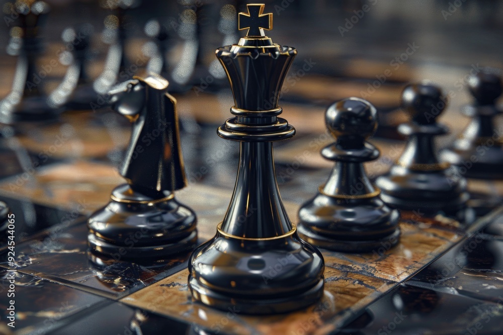Aufkleber a close-up shot of a chess board with all 16 pieces placed, ideal for use in illustrations, presenta