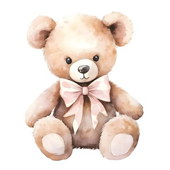 Soft and Cuddly Teddy Bear with a Gentle Pink Bow