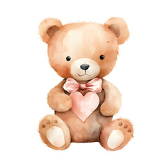Soft Pastel Watercolor Teddy Bear with Heart - Comforting Plush Toy for Kids and Nursery Decor