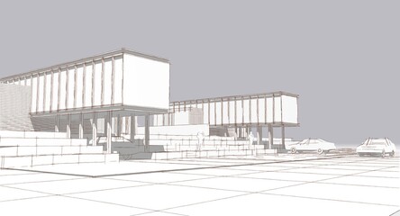 Fototapeta premium townhouse architectural sketch 3d illustration