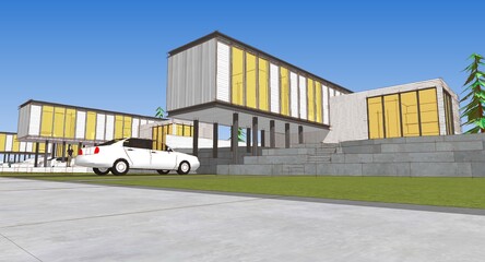 Naklejka premium townhouse architectural sketch 3d illustration