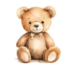Watercolor Teddy Bear with Soft Smile in Warm Pastel Tones,Gentle and Comforting Plush Toy