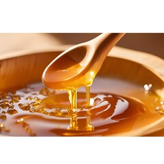 honey dripping from a wooden spoon