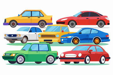 Fototapeta premium Six Cartoon Cars in Different Colors and Styles