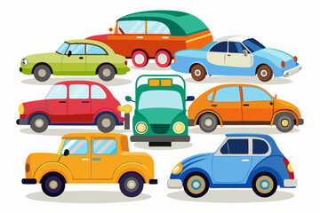 Naklejka premium A Collection of Colorful Cartoon Cars