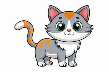 Obraz premium Cartoon Illustration of a Gray and Orange Cat with Big Eyes
