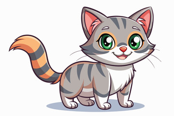 Fototapeta premium A Cute Cartoon Cat with Striped Fur and Green Eyes