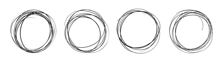 Set of vector hand drawn circles using sketch drawing scribble circle lines. Doodle circular logo design elements.