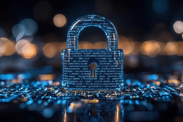 Binary code forming a padlock shape, cyber encryption, representation of secure digital login