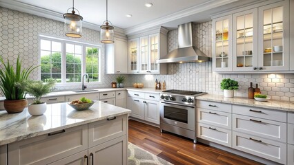 Contemporary Chic Kitchen Remodel with White Shaker Cabinets and Hexagonal Tile
